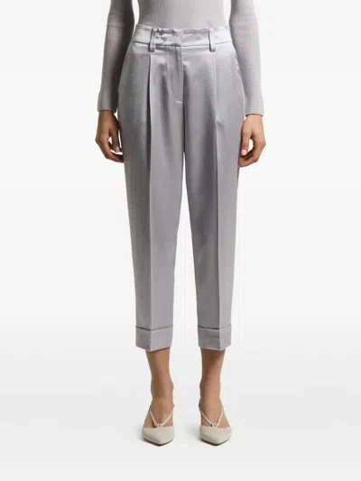 Peserico Pleated-front Satin Trousers In Gray
