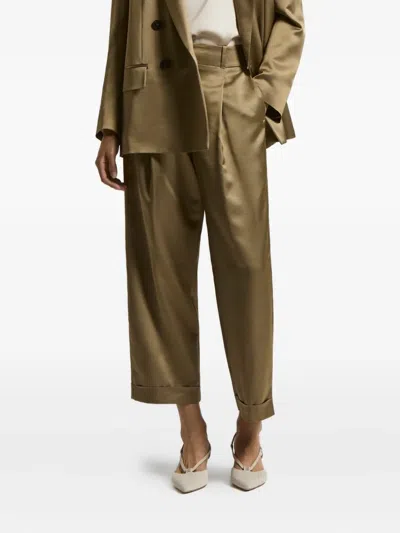 Peserico Pleated-front Satin Trousers In Green