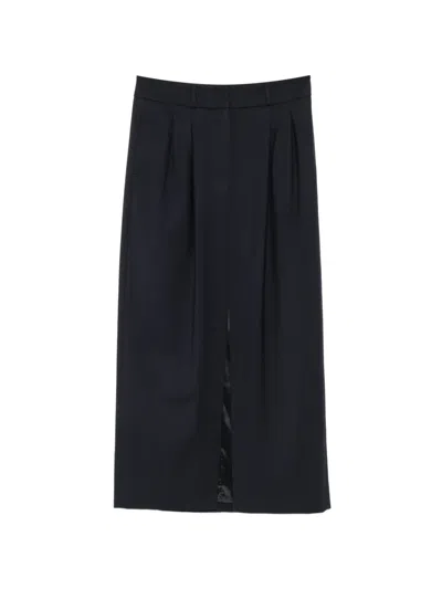 Peserico Pleated Front-slit Long Skirt In Blue