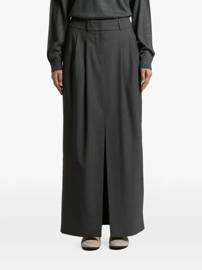 Peserico Pleated Front-slit Maxi Skirt In Gray