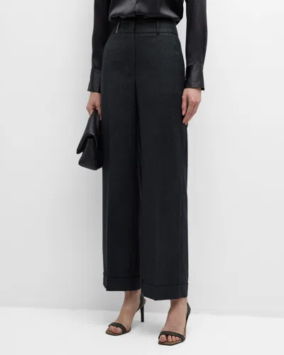 Peserico Pleated High-rise Check-print Palazzo Pants In Graphite