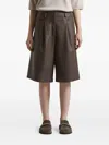 Peserico Pleated Leather Shorts In Brown