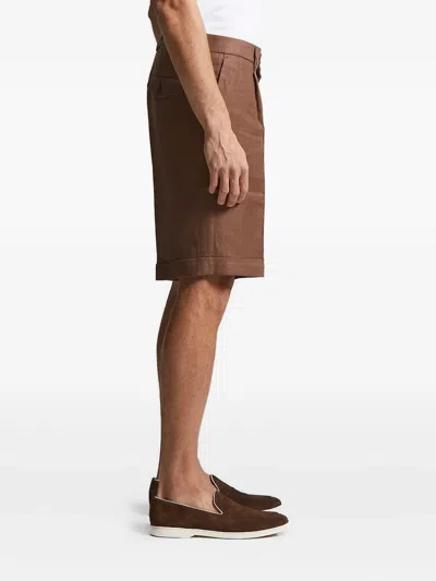 Peserico Pleated Linen Shorts In Brown