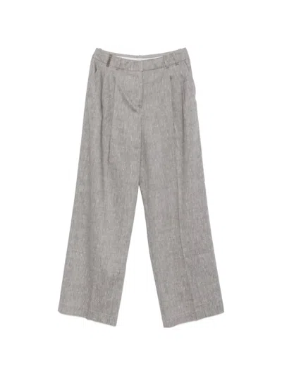 Peserico Pleated Linen-wool Trousers In Gray