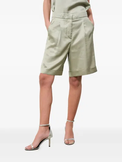 Peserico Pleated Satin-texture Shorts In Green
