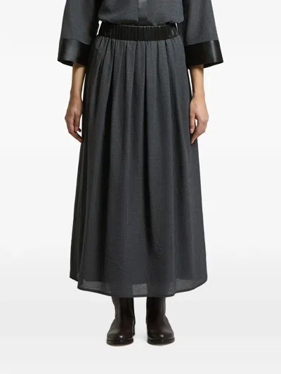 Peserico Pleated Satin-trim Skirt In Black