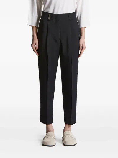 Peserico Pleated Side-stripe Trousers In Blue