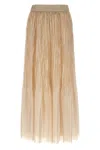 Peserico Textured Pleated Skirt Elastic Waistband In Sand