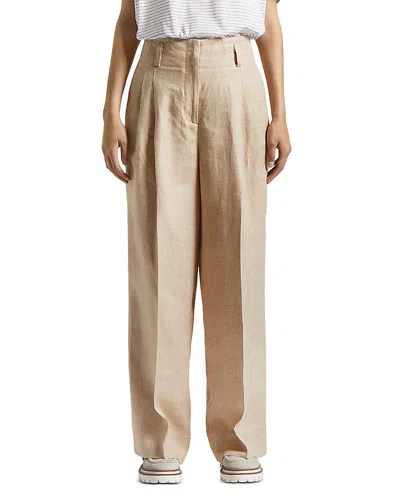 Peserico Pleated Straight Leg Trousers In Amber Beige