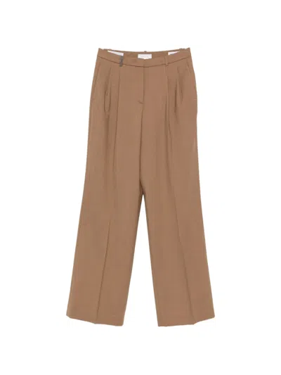 Peserico Pleated Straight-leg Trousers In Brown