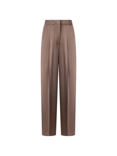 Peserico Linen Gabardine Trousers With Pleat And Subtle Shine In Brown