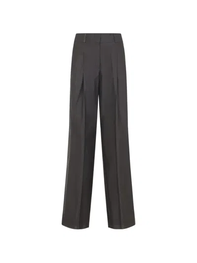 Peserico Silk Cotton Trousers Wide Leg Pleated Beltloops In Brown