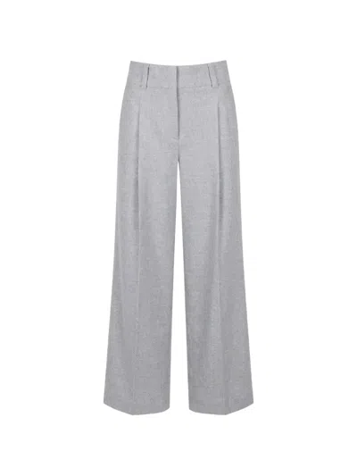 Peserico Brown Linen And Wool Pants In Gray