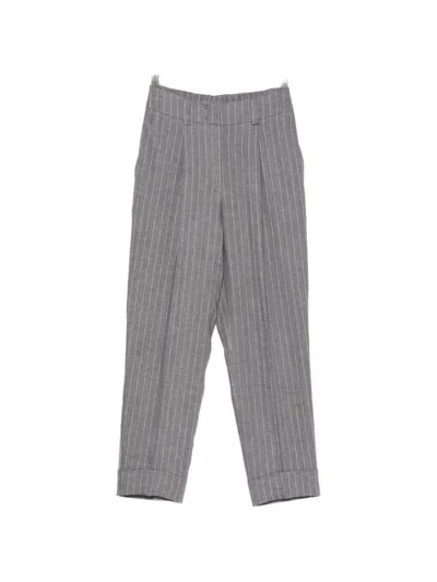 Peserico Pleated Trousers With Thin Striped Pattern In Gray