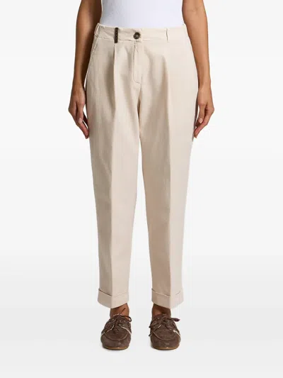 Peserico Pleated Turn-up Trousers In Neutral