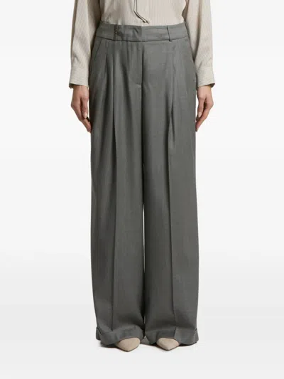 Peserico Pleated Twill Trousers In Gray