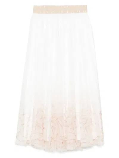 Peserico Pleated Voile Midi Skirt In Cloud White