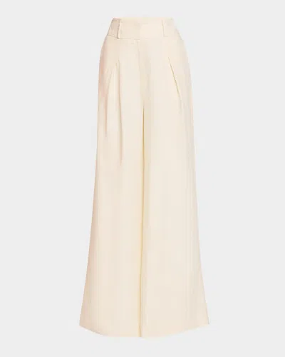 Peserico Pleated Wide-leg Linen Pants In Quartz Sand