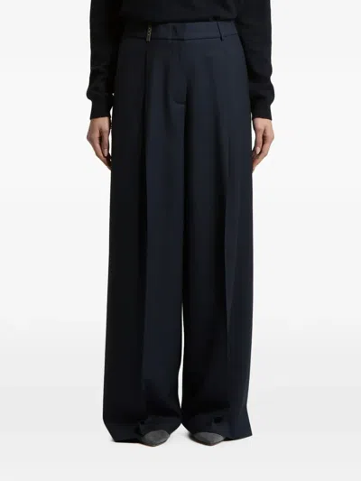Peserico Pleated Wide-leg Trousers In Blue
