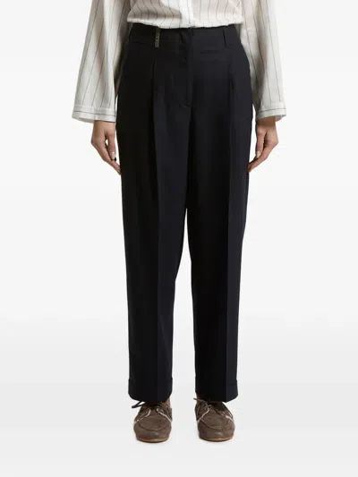 Peserico Pleated-detail Turn-up Trousers In Blue