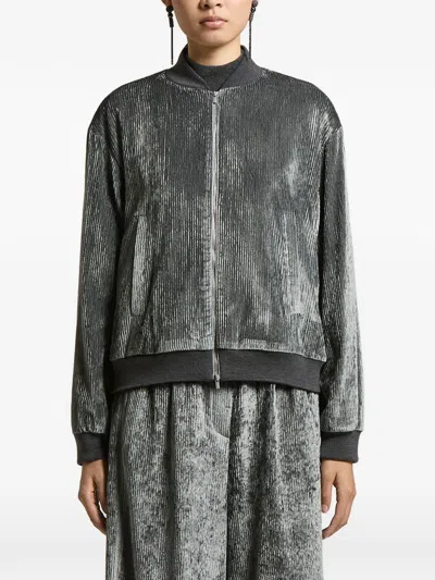 Peserico Plissé-effect Bomber Jacket In Grey