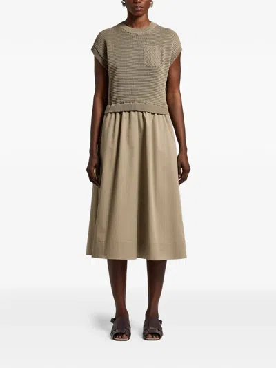 Peserico Pocket Cotton Midi Dress In Green