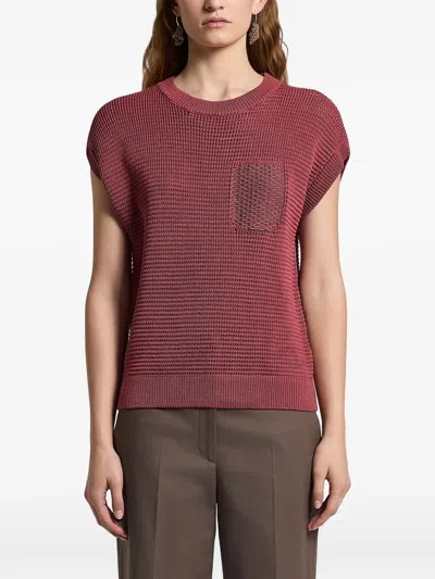 Peserico Pocket Knitted Top In Burgundy