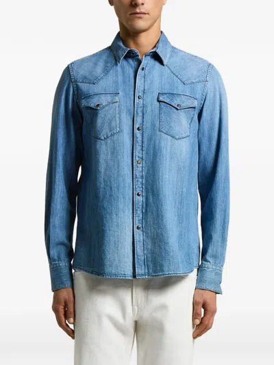 Peserico Western Denim Shirt In Blue