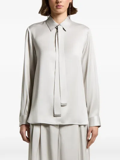 Peserico Point-collar Satin Shirt In Gray