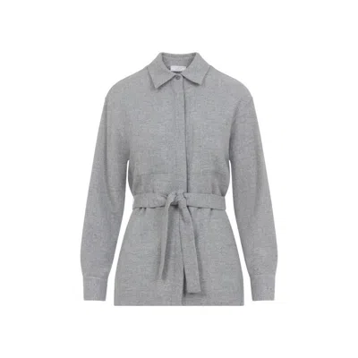 PESERICO POINTED COLLAR STONE GREY VIRGIN WOOL FLANNEL SHIRT