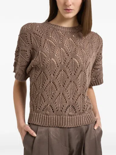 Peserico Pointelle-knit T-shirt In Brown