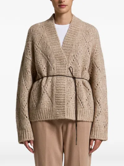 Peserico Pointelle-knit Belted Cardigan In Neutral