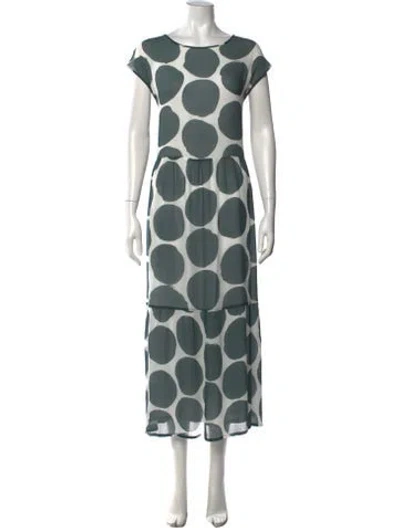 Pre-owned Peserico Polka Dot Print Long Dress In Blue/green