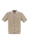 Peserico Polo Cardigan In Pure Cotton Yarn In Beige