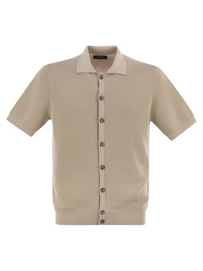 Peserico Polo Cardigan In Pure Cotton Yarn In Neutral