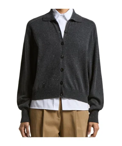 Peserico Speckled-pattern Collared Cardigan In Black