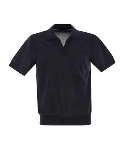 Peserico Polo Collar Knit Short Sleeves In Blue