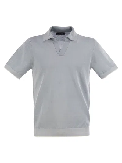 Peserico Polo Shirt In Linen And Cotton Yarn In Light Blue