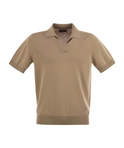 Peserico Polo Shirt In Pure Cotton Yarn In Beige
