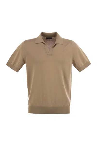 Peserico Polo Shirt In Pure Cotton Yarn In Neutral