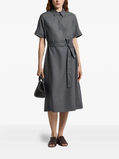 Peserico Polo-collar Belted Midi Dress In Gray