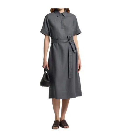 Peserico Polo-collar Belted Midi Dress In Gray