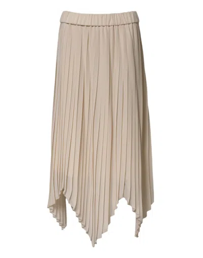 Pre-owned Peserico Polyester Pleated A-line High Waist Midi Women's Skirt () In Beige