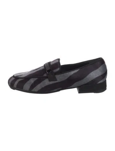 Pre-owned Peserico Ponyhair Animal Print Loafers In Black