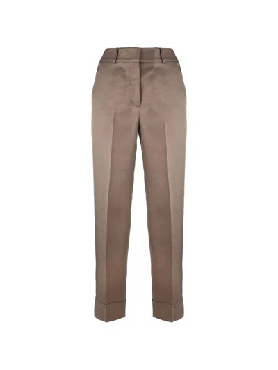 Peserico Pressed-crease Turn-up Trousers In Brown