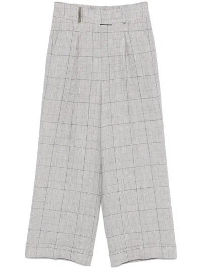 PESERICO PRINCE OF WALES-CHECK LINEN TROUSERS