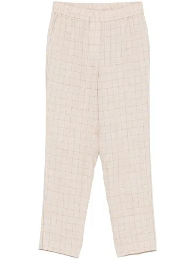 Peserico Prince Of Wales Linen Trousers In Neutrals