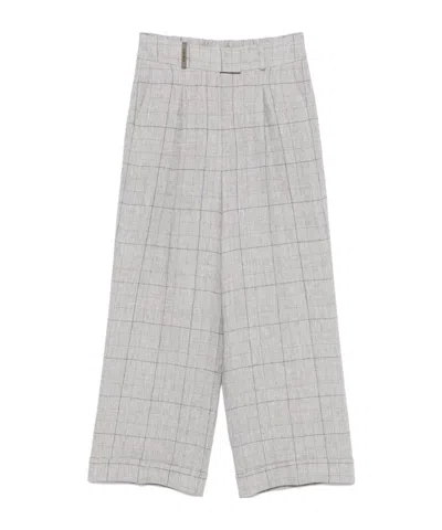 Peserico Prince Of Wales Trousers In Pure Linen In Grey