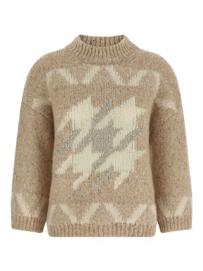 Peserico Punto Luce Embroidery Sweater In Brown