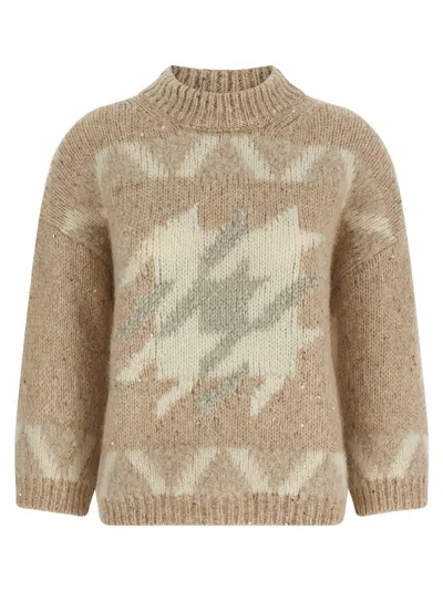Peserico 'punto Luce' Embroidery Sweater In Sand